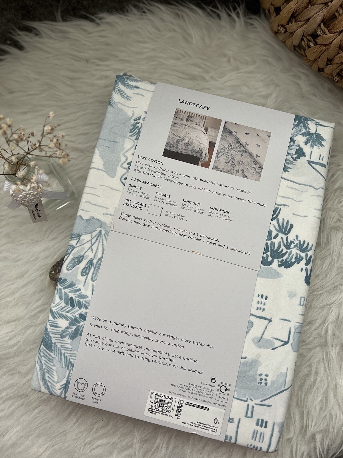 M&S Duvet Cover & Pillow Case Bedset Landscape Print Riversible Cotton