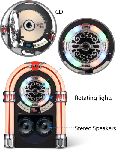 CD Jukebox with Bluetooth, Mini Digital Tabletop Juke Box Speaker Retro Look, Vi - Picture 3 of 5