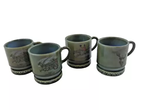 Set of 4 - Wade IRISH PORCELAIN Coffee/Tea Mugs-Buck/Jaunting Car/On the Hunt