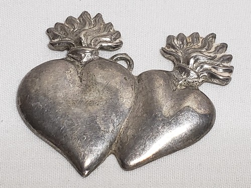 VTG Ex Voto Double Sacred Hearts Pewter Kuhn Zinn Germany Catholic Devotional - Picture 8 of 23