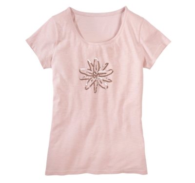 Damen T-Shirt Glitzer Oberteil Muster Trachten Dirndl Pailletten - Rosa Gr. S