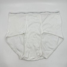 Vtg Hanes Brief Underwear Mens Size 38 White Signature Logo Red Line Waist USA