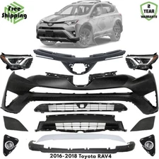 Front Bumper Cover Fascia & Headlight Assembly Kit For 2016-2018 Toyota RAV4