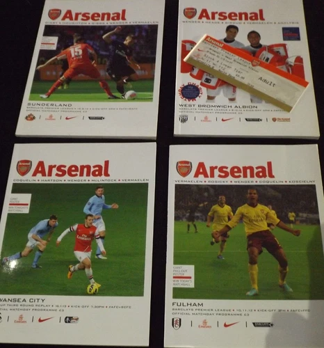 SET OF 4 OFFICIAL ARSENAL FOOTBALL PROGRAMMES 2012 - 2013 INC 1 TICKET