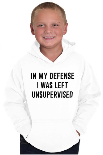 In My Defense I Was Left Unsupervised Funny Youth Hooded Sweatshirt Boy or Girl - Picture 4 of 7