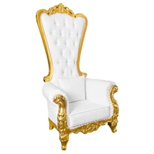 Throne Chair Wood Gold Frame White Vinyl Cushions by Chivari