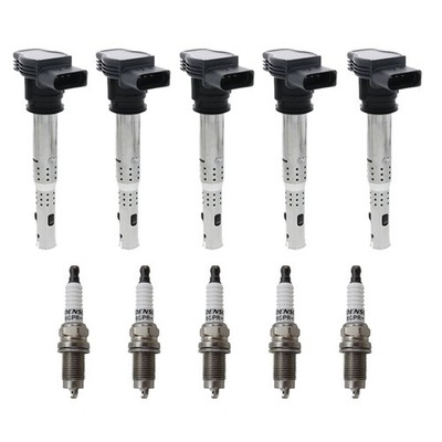 Eldor 5 Ignition Coils Denso U-Groove Spark Plugs Kit for Beetle Golf Jetta 2.5L