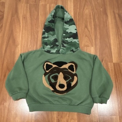 Bearpaw 18M Pullover Green Hooded Sweater Bear Face Camouflage Hood Knit