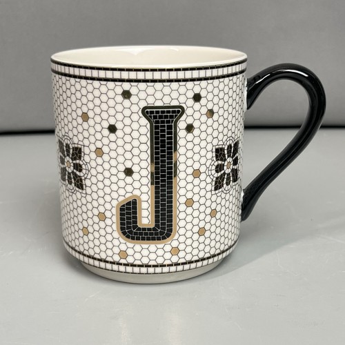 Anthropologie "J" Kacheltasse Monogramm Initiale Kühn Bistro personalisiert Weißgold