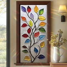 Window Film 17.7x39.3 Inch Colorful Tree Branch Leaf Stained Glass Privacy Wi...
