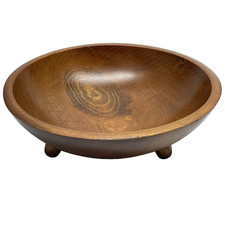 Vintage Wooden Hand Turned Wood Farmhouse Dough Fruit Salad Tri Footed Bowl