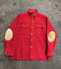 Woolrich Vintage Heavy Wool Hunting Flannel Shirt Elbow Pads Mens XLarge Red USA