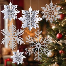 12 Pcs 16''/12''/10''/7''/6'' Large Winter Hanging Snowflake Ornament Decorat...