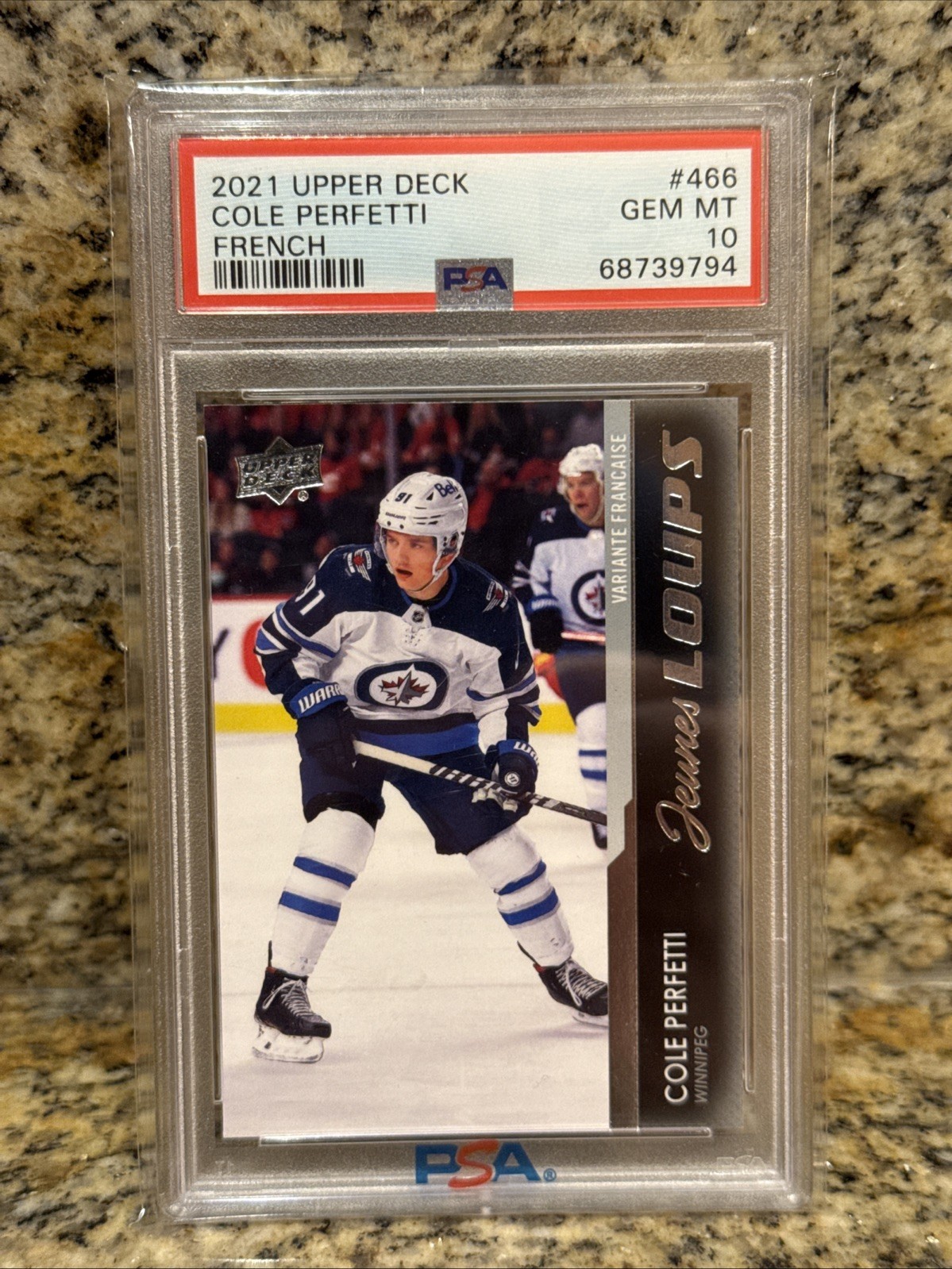 PSA 10 Cole Perfetti French Rookie 2021-22 UD Young Guns RC #466 Jeunes Loups