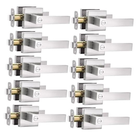 10 Pack Square Door Lever Privacy Door Lock Handleset, Keyless Lockset Door