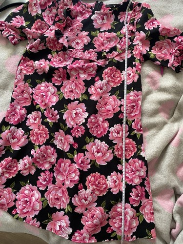 Very Black & Pink Flower Floral A-Line Dress, Size 10 - Picture 7 of 7