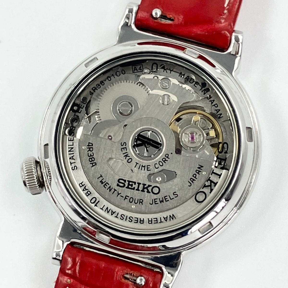 SEIKO LUKIA 4R3801C0 Open Heart Auto Watch Womens Red Leather Band