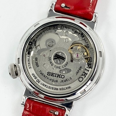 SEIKO LUKIA 4R3801C0 Open Heart Auto Watch Womens Red Leather Band