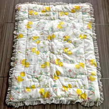 Vintage Ducks Butterflies Lace Trim Baby Blanket Quilt 34"x43"