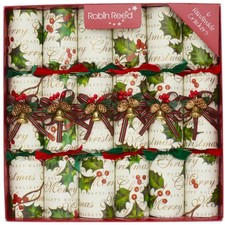12 In. Holly Berry Pine Cones  Bells Christmas Crackers by Robin Reed, Set of 6