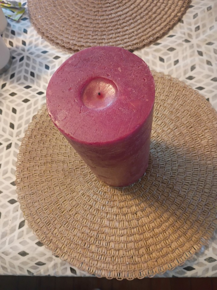Candle 9″ X 4″ Cranapple Bergandy Used Once See Photos