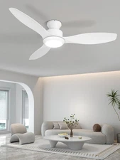 48" Ceiling Fan with Light amd Remote, White Flush Mount Ceiling Fan with 3 B...
