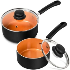 Nonstick Sauce Pan With Lid, 1QT&2QT Ceramic Saucepan, Copper Saucepans,PFAS-...