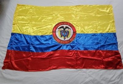 VTG LARGE REPUBLICA DE COLOMBIA FLAG BANDERA 54''x35'' L SATIN WORLD CUP
