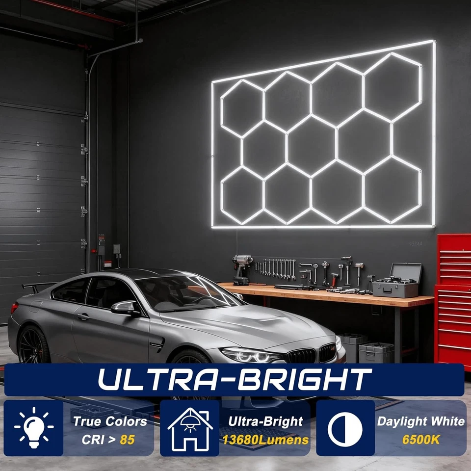 14er Hexagon Waben LED Licht Superhelle KaltWeiß LED Garage Werkstatt mit Rahmen - Bild 2 von 4