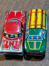 VINTAGE TIN LITHO TOY LUMBER TRUCK RED RACE CAR 50'S/60'S JAPAN
