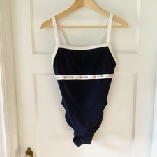 Vintage Anne Cole Collection one piece women  s size 14 navy white trim swimsuit