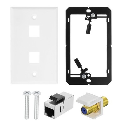 1 Pack Ethernet Wall Plate, 2 Port Cat 7 Ethernet Wall Outlet Jack RJ45 Coupler