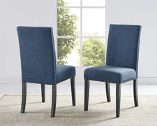 Roundhill Furniture Biony Blue Fabric Dining Chairs with Nailhead Trim, Set of 2