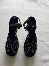 Roberto Cavalli Crystal Studded Platform Sandals Heels 39.5 Suede And Velvet