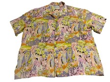 Diamond Head Eugene Savage Matson Hawaiian Aloha Shirt Sz XL Vtg Island Feast