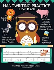 HANDWRITING PRACTICE FOR KIDS : ALPHABET ANIMALS , NUMBERS **BRAND NEW**