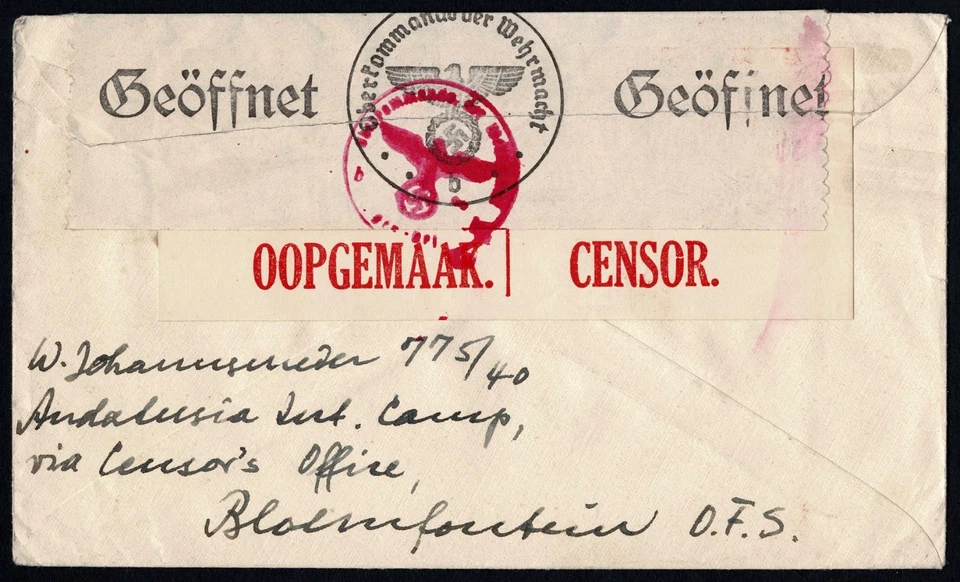 South Africa 1942 Internment Camp Mail, Dual Censor, Germany Destination, WWII - Image 2 of 3