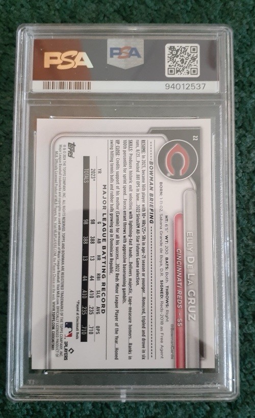 2024 Bowman #22 Elly De La Cruz RC PSA MINT 9! Reds view 2