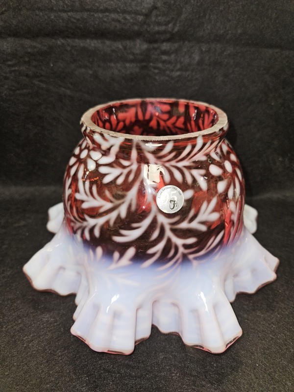 Fenton 95th Anniversary Cranberry Daisy & Fern 4" Fitter Lamp Shade