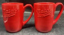 Set Of 2 Mason Craft & More Coffee Mugs Cups Red Ceramic Farmhouse Style 16 oz