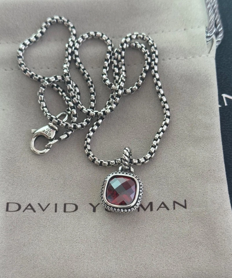 Collar David/Yurman Plata de Ley 14mm Albión Cadena Granate Rojo 18 Pulgadas Foto 4 de 4