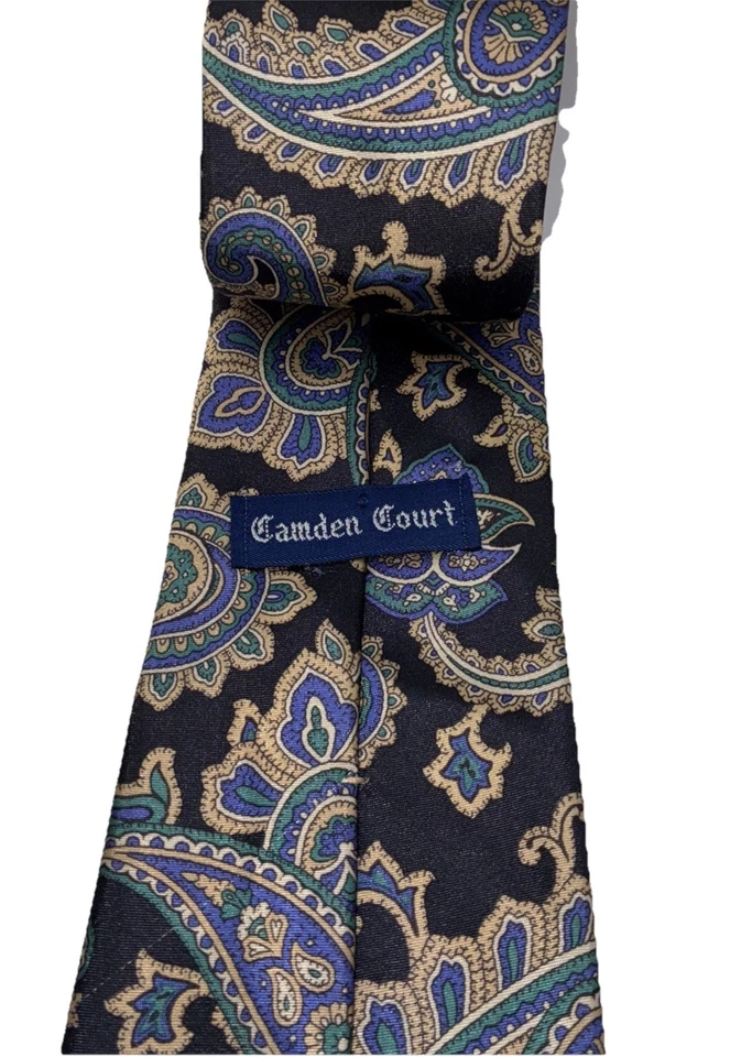 Corbata vintage Camden Court para hombre roja azul y dorada cachemira polietileno y seda EE. UU. Foto 3 de 4