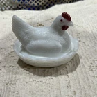 Vintage Westmoreland Hen On A Nest Miniature 3.5" Milk Glass Salt Cellar