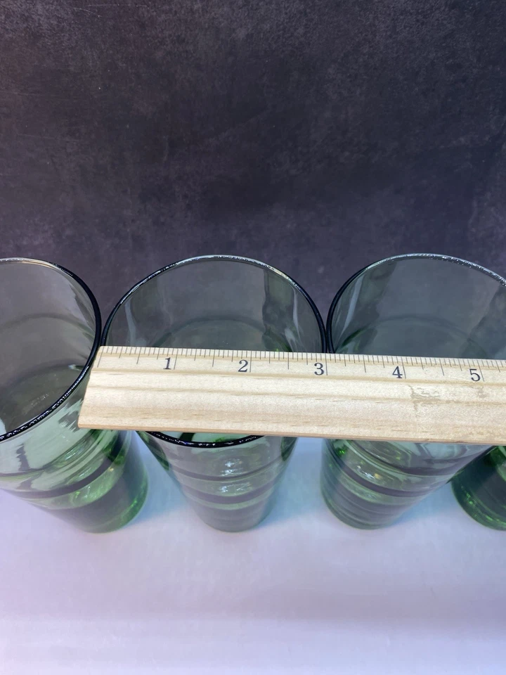 Gorgeous Vintage 1950s Libbey Ripple Green Glass Tumblers. Mid Century Water Gla - Image 4 of 4