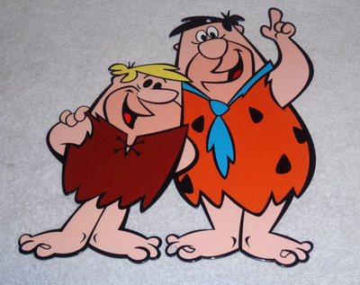 VINTAGE THE FLINTSTONES TV SHOW MOVIE CHARACTERS FRED+ BARNEY METAL GAS OIL SIGN