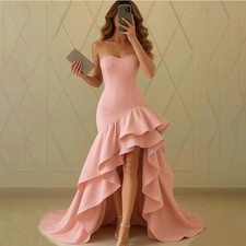 Customized Elegant Prom Gown Beaded Strapless Party Evening Dress Floor Length
