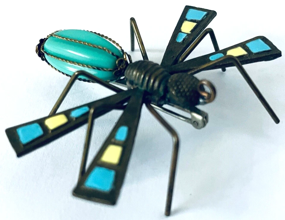 Broche prendedor 3D avispa libélula 2 pulgadas azul amarillo esmalte azul cielo cuerpo marco de alambre Foto 2 de 4