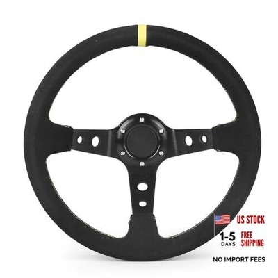 14 Inch 350mm Car Steering Wheel Suede Leather Drift Racing Game Steering