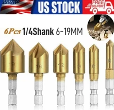6× Chamfer Countersink Deburring Drill Bit Set Crosshole Cutting Metal Tool Kit