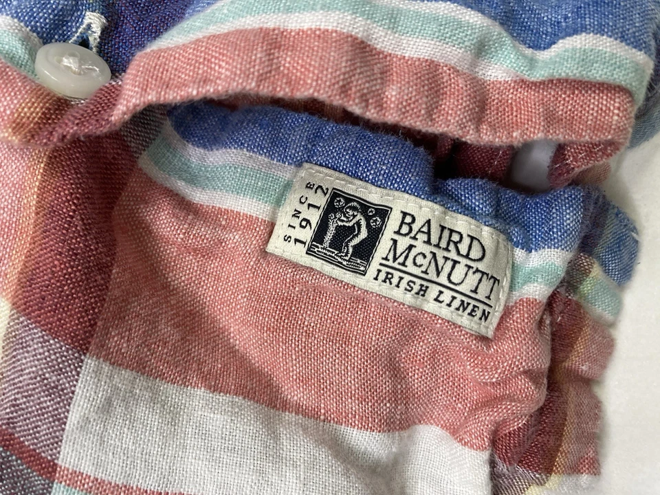 J Crew Baird McNutt Irish Linen Plaid Shirt Men XL Multicolor Short Sleeve BK868 - Image 4 of 4